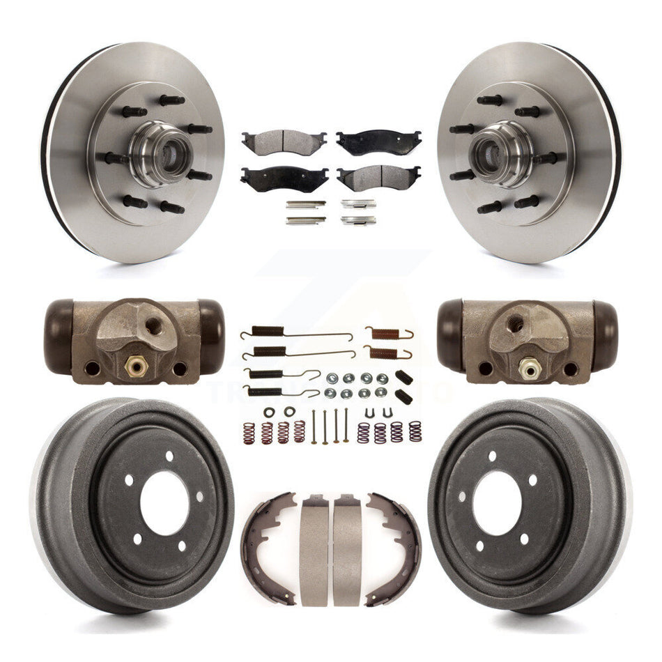 Front Rear Disc Brake Rotors Ceramic Pads And Drum Kit (9Pc) For 1999 Ford F-150 RWD With 7 Lug Wheels 12mm Wheel Lugs 4 ABS K8T-103475