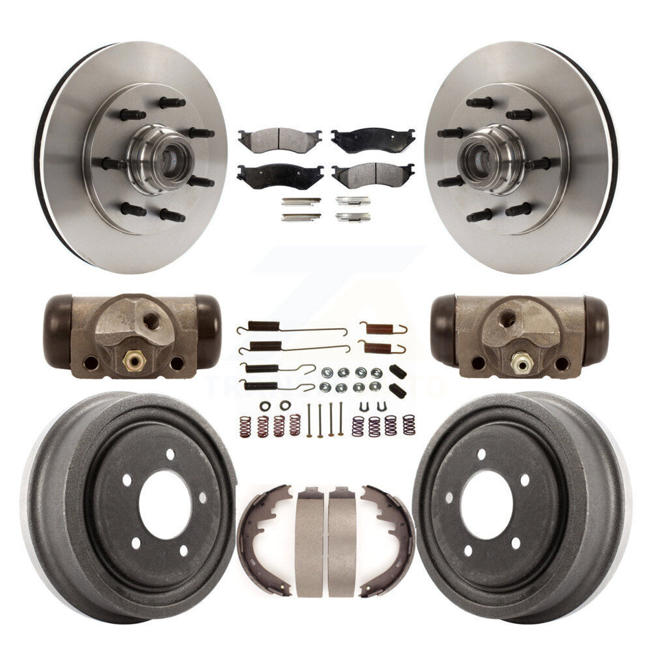 Front Rear Disc Brake Rotors Ceramic Pads And Drum Kit (9Pc) For 1999 Ford F-150 RWD With 7 Lug Wheels 12mm Wheel Lugs 4 ABS K8T-103475