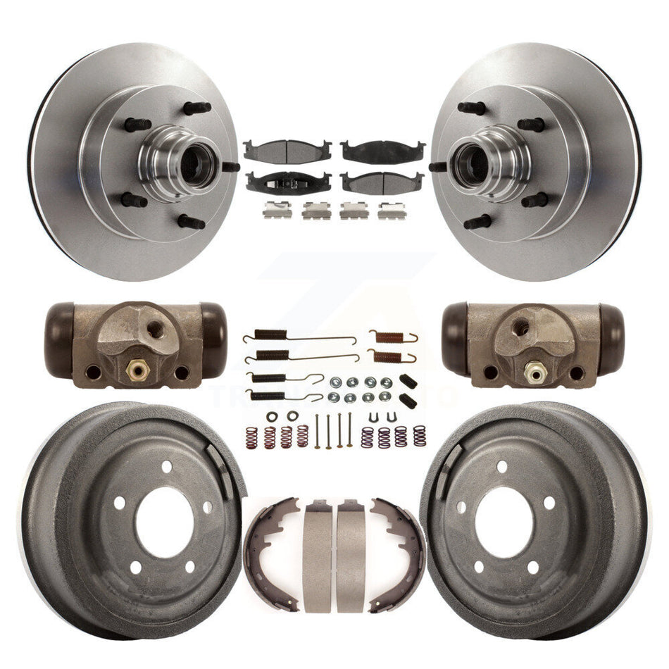 Front Rear Disc Brake Rotors Ceramic Pads And Drum Kit (9Pc) For Ford E-150 Econoline 2-Wheel ABS K8T-103482