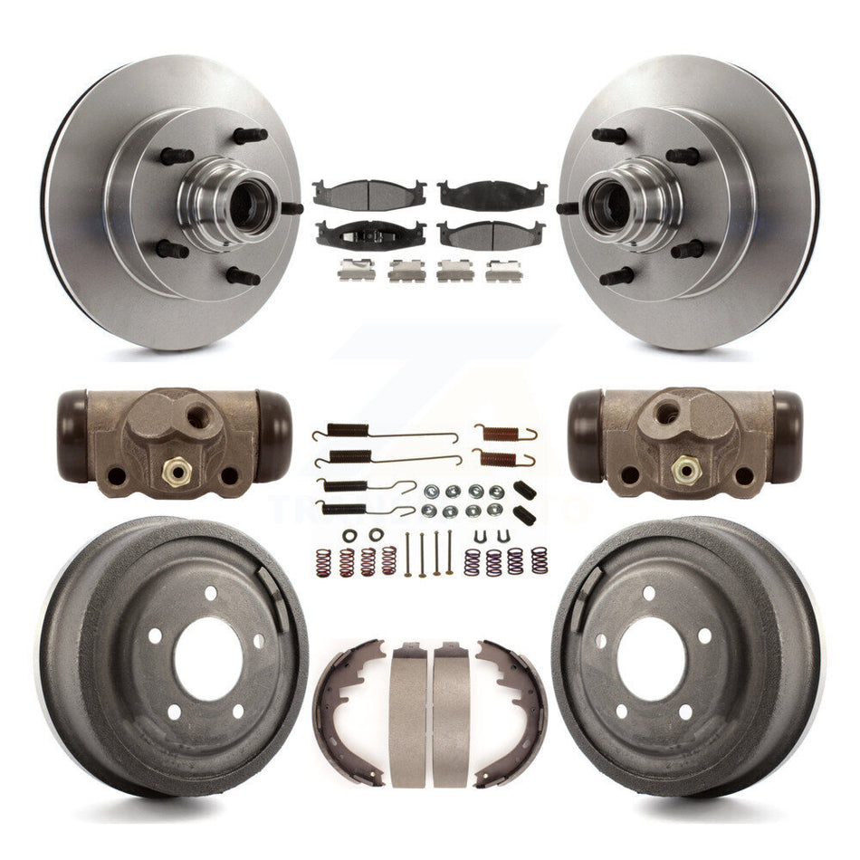 Front Rear Disc Brake Rotors Ceramic Pads And Drum Kit (9Pc) For 1997 Ford E-150 Econoline 2-Wheel ABS 15 16" Bore K8T-103484