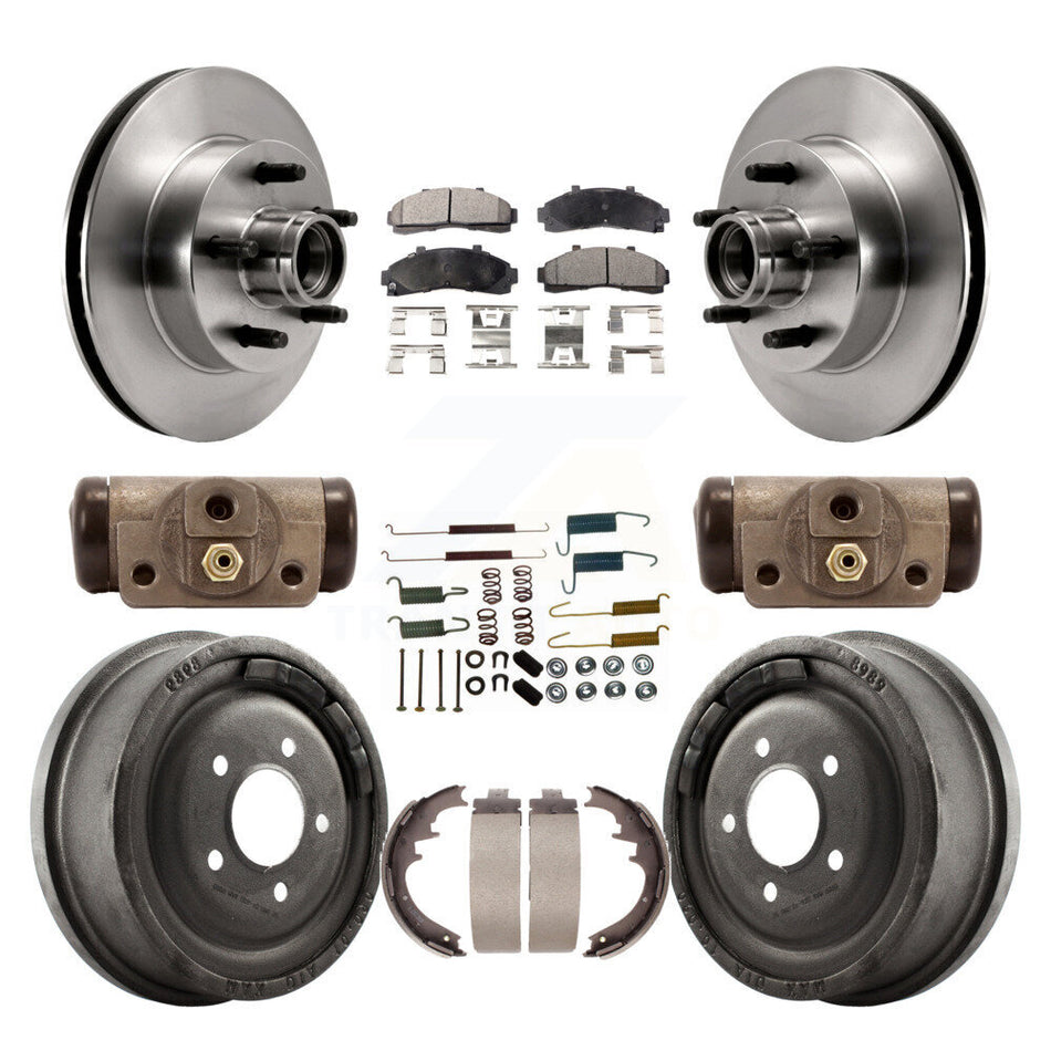 Front Rear Disc Brake Rotors Ceramic Pads And Drum Kit (9Pc) For Ford Ranger Mazda B2500 B3000 B4000 With 10" Diameter K8T-103490