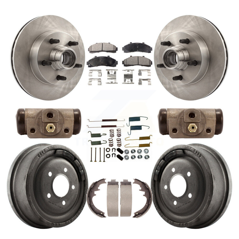 Front Rear Disc Brake Rotors Ceramic Pads And Drum Kit (9Pc) For 1998-1999 Mazda B4000 RWD with 4-Wheel ABS With 10" Diameter K8T-103494