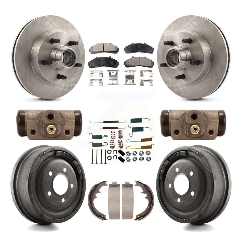 Front Rear Disc Brake Rotors Ceramic Pads And Drum Kit (9Pc) For 1998-1999 Mazda B4000 RWD with 4-Wheel ABS With 10" Diameter K8T-103494