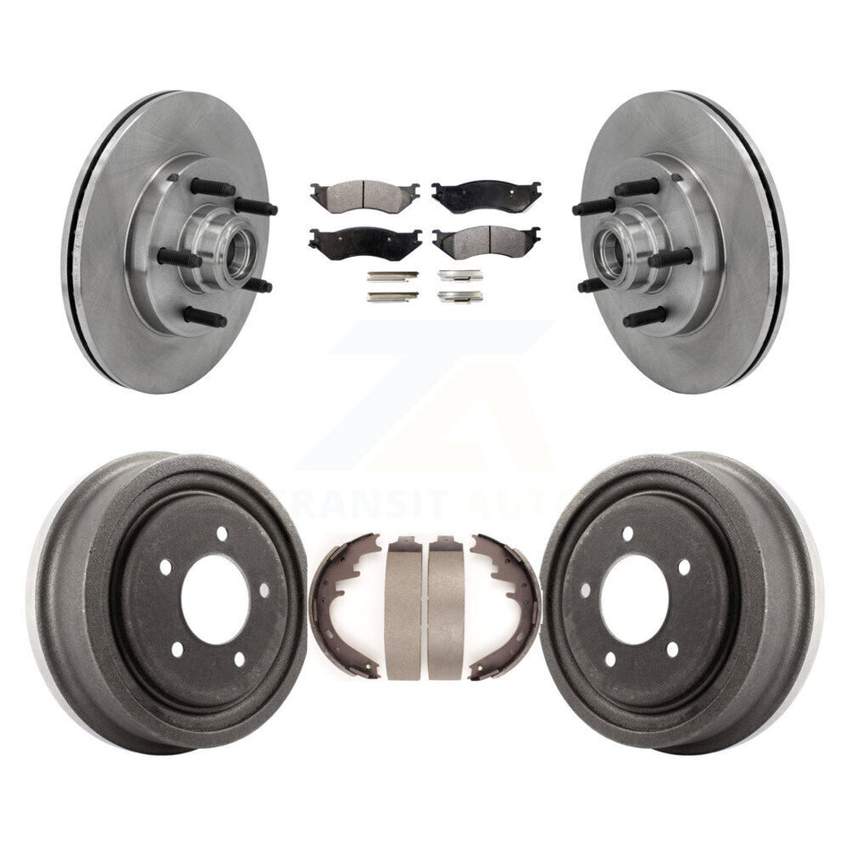 Front Rear Disc Brake Rotors Hub Assembly Ceramic Pads And Drum Kit For 1999 Ford F-150 RWD With 5 Lug Wheels 14mm Wheel Lugs K8T-103764