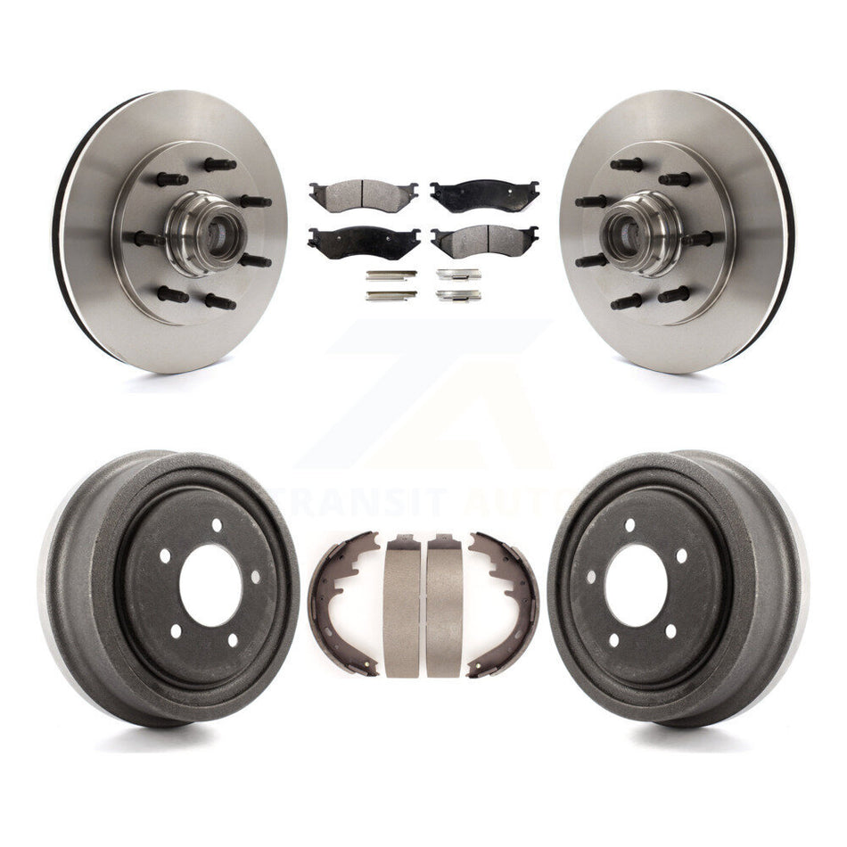 Front Rear Disc Brake Rotors Hub Assembly Ceramic Pads And Drum Kit For 1999 Ford F-150 RWD With 7 Lug Wheels 12mm Wheel Lugs 4 ABS K8T-103765