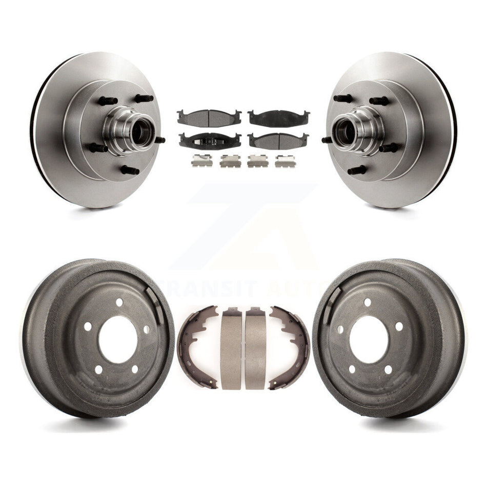 Front Rear Disc Brake Rotors Hub Assembly Ceramic Pads And Drum Kit For 1997-1999 Ford E-150 Econoline Club Wagon K8T-103774