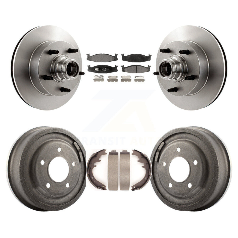 Front Rear Disc Brake Rotors Hub Assembly Ceramic Pads And Drum Kit For 1997-1999 Ford E-150 Econoline Club Wagon K8T-103774