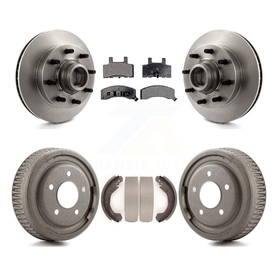 Front Rear Disc Brake Rotors Hub Assembly Ceramic Pads And Drum Kit For 1995-1997 GMC Yukon RWD with DIESEL engine With 10" Diameter K8T-103780