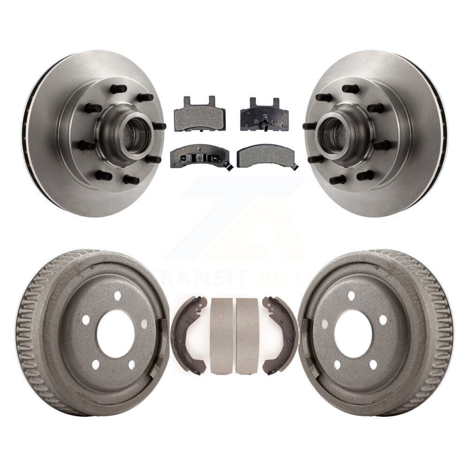 Front Rear Disc Brake Rotors Hub Assembly Ceramic Pads And Drum Kit For 1995-1997 GMC Yukon RWD with DIESEL engine With 10" Diameter K8T-103780