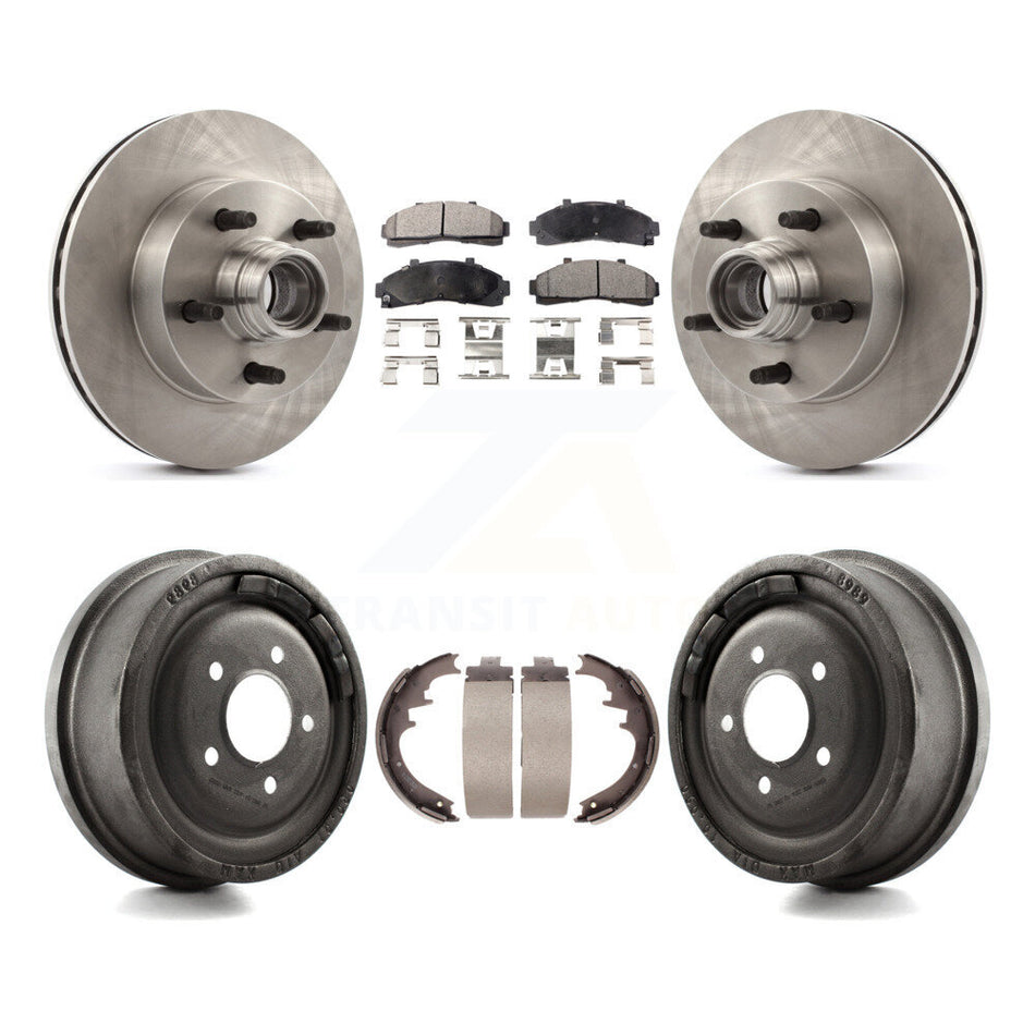 Front Rear Disc Brake Rotors Hub Assembly Ceramic Pads And Drum Kit For 1998-1999 Mazda B4000 RWD with 4-Wheel ABS With 10" Diameter K8T-103786
