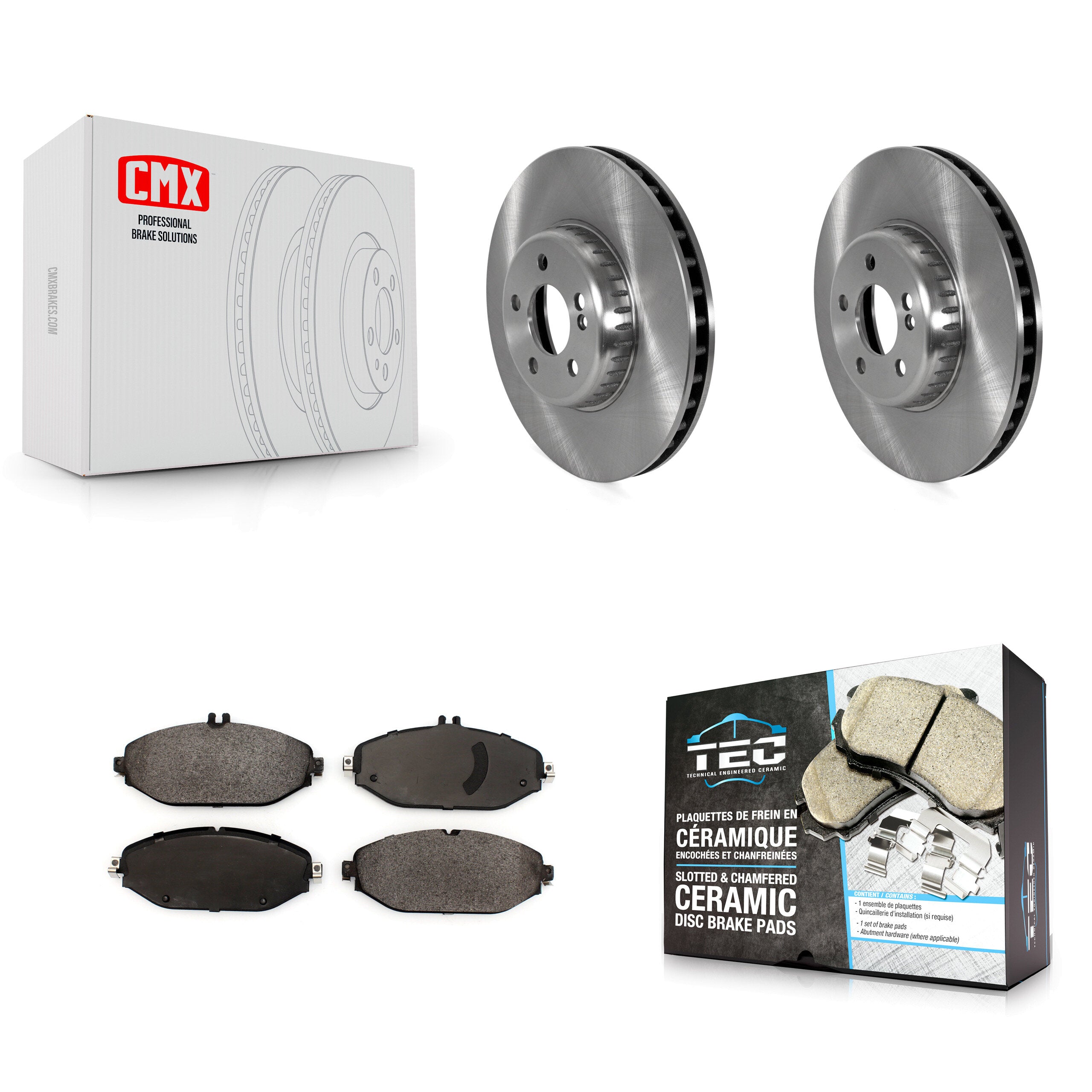 Front Brake Rotors Ceramic Pad Kit For 2015-2021 Mercedes-Benz C300 Without Sport Package K8T-104218