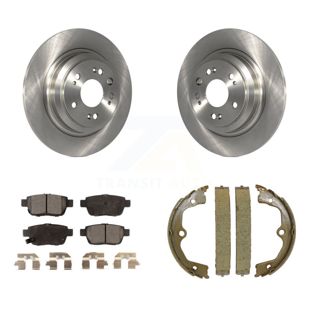 Rear Disc Rotors Ceramic Pads And Parking Brake Shoes Kit For 2009-2014 Acura TL K8T-105375