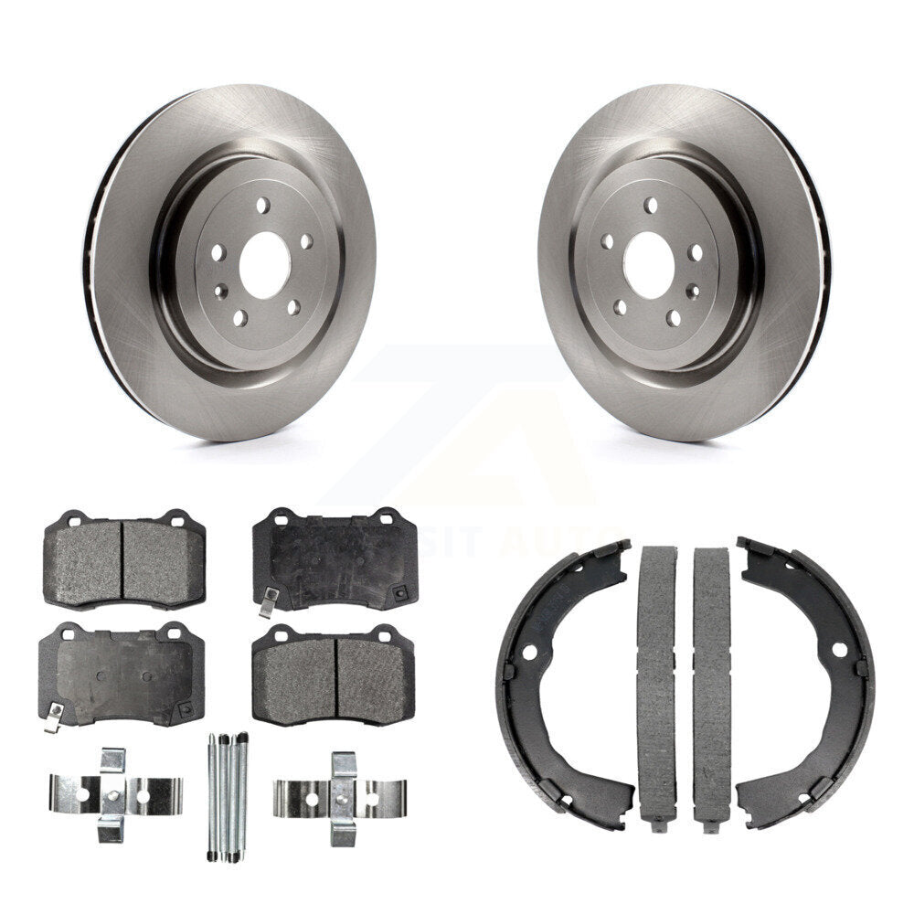 Rear Disc Rotors Ceramic Pads & Parking Brake Shoes Kit For Chevrolet Camaro Cadillac CTS K8T-105384