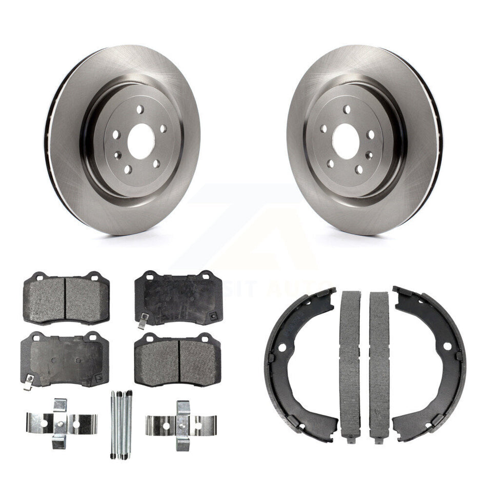 Rear Disc Rotors Ceramic Pads & Parking Brake Shoes Kit For Chevrolet Camaro Cadillac CTS K8T-105384