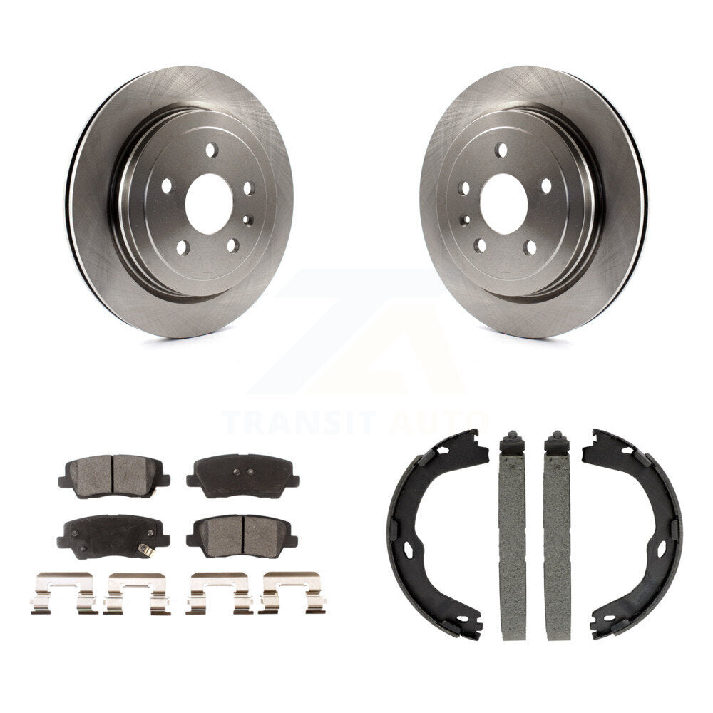 Rear Disc Rotors Ceramic Pads And Parking Brake Shoes Kit For Cadillac CTS K8T-105389