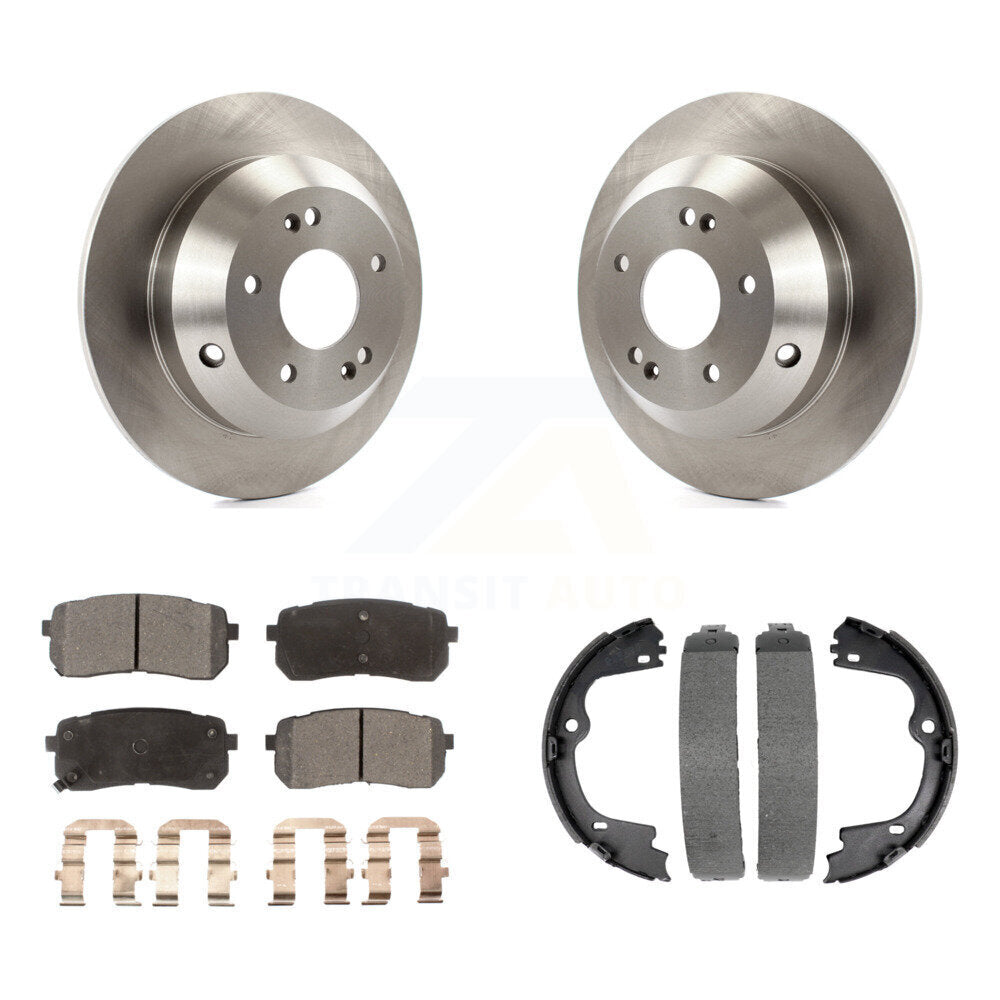 Rear Disc Rotors Ceramic Pads And Parking Brake Shoes Kit For Kia Sedona K8T-105415