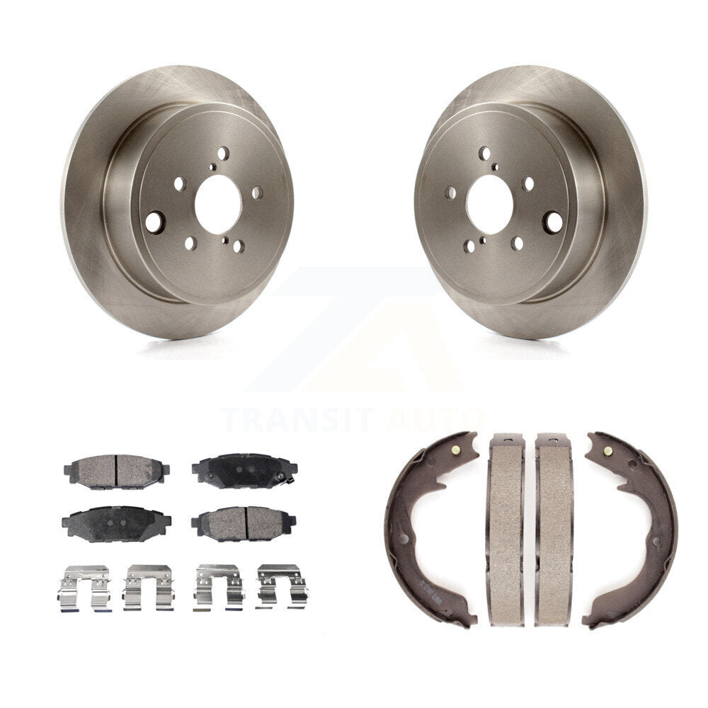 Rear Disc Rotors Ceramic Pads Parking Brake Shoes Kit For Subaru Impreza Forester Outback K8T-105439