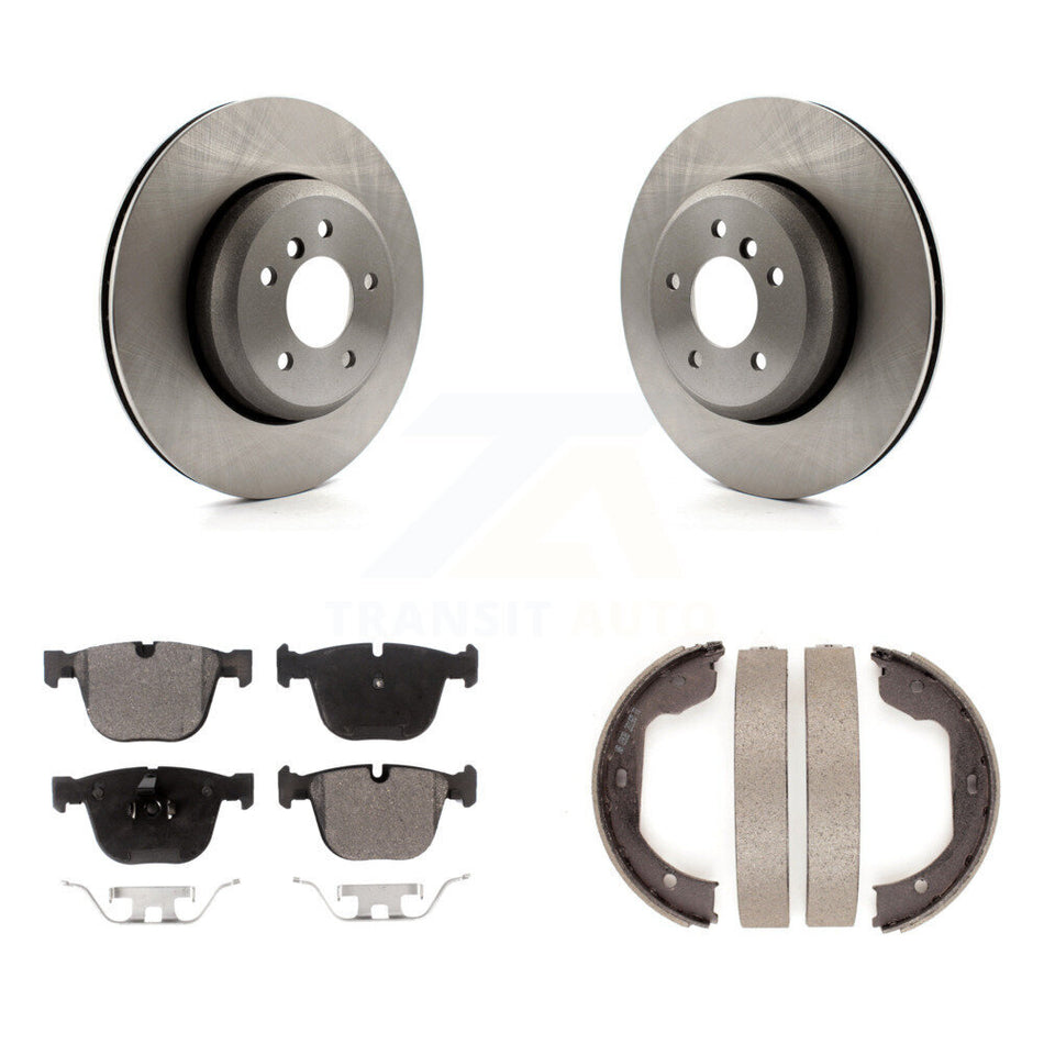Rear Disc Rotors Ceramic Pads & Parking Brake Shoes Kit For BMW 650i 645Ci 550i 545i 535i K8T-105490