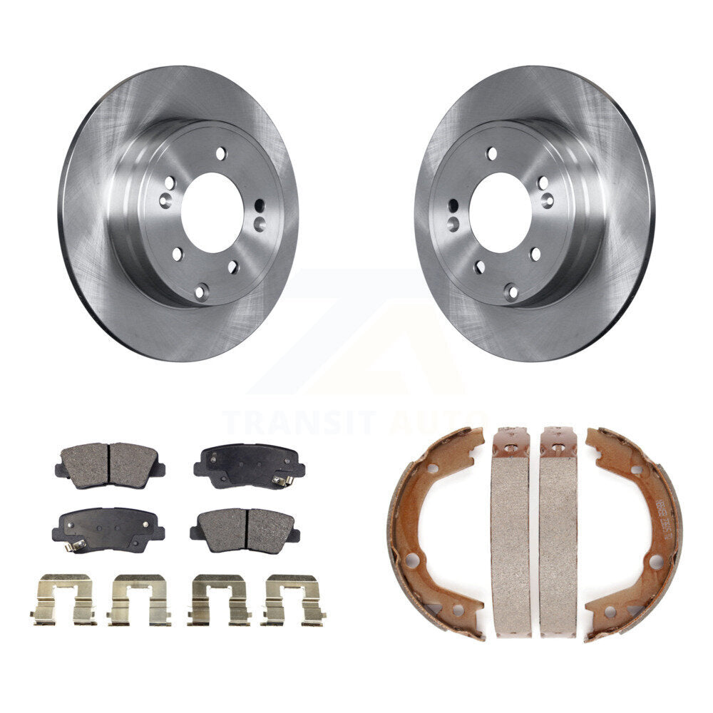 Rear Disc Rotors Ceramic Pads And Parking Brake Shoes Kit For Hyundai Sonata 3.3L K8T-105518