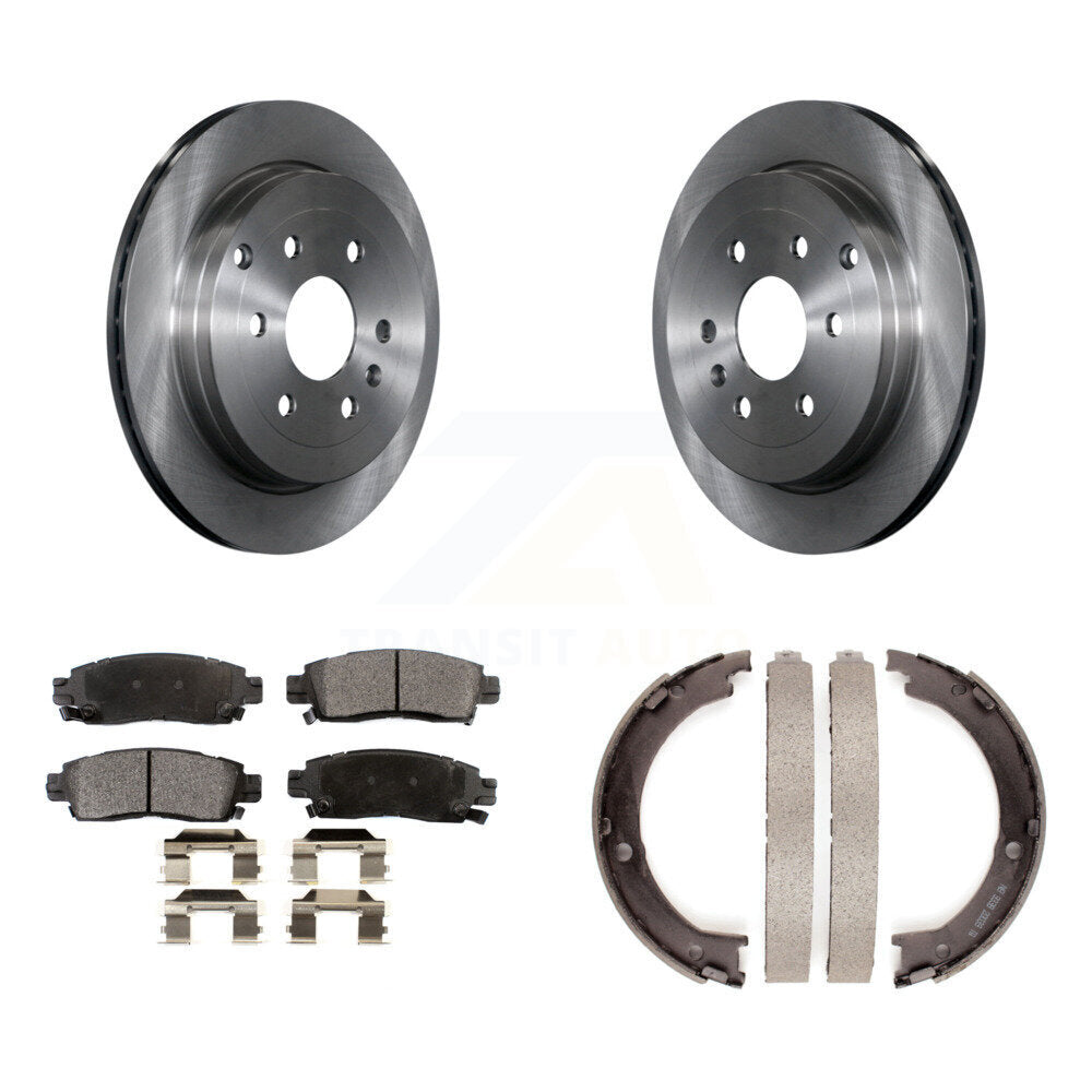 Rear Disc Rotors Ceramic Pads & Parking Shoes Kit For GMC Acadia Buick Enclave Chevrolet K8T-105522