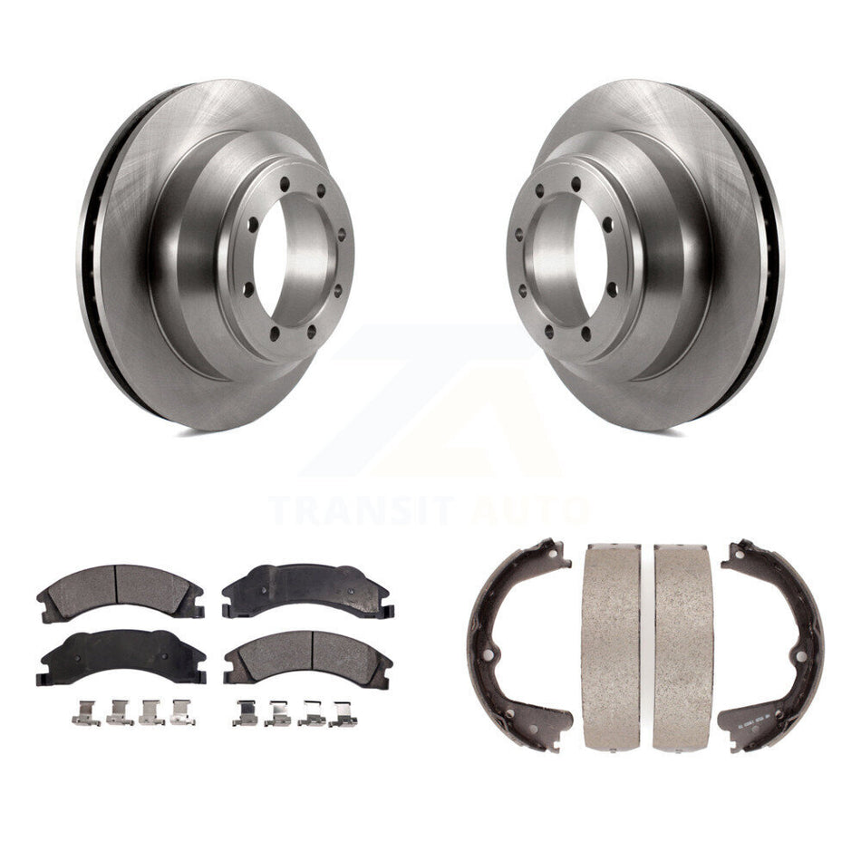 Rear Disc Rotors Ceramic Pads And Parking Brake Shoes Kit For Ford E-350 Super Duty K8T-105559