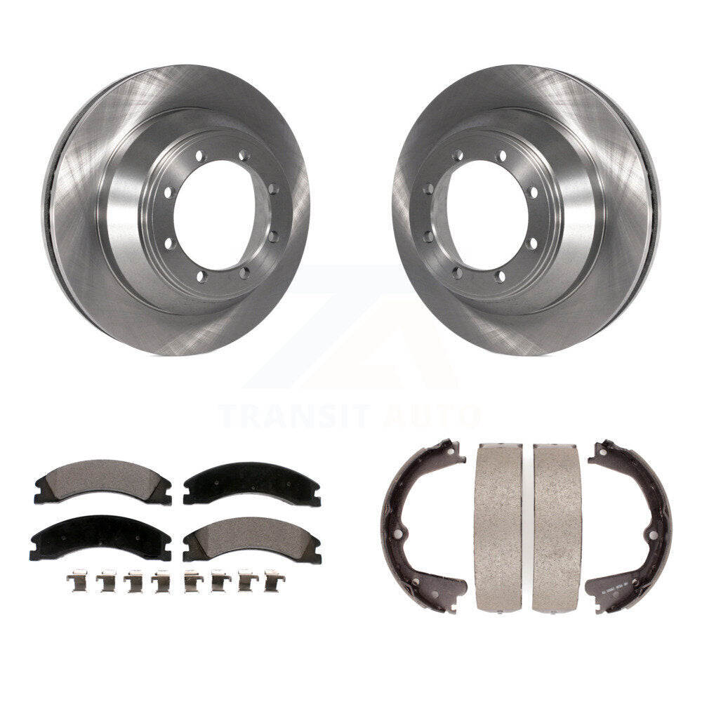 Rear Disc Rotors Ceramic Pads And Parking Brake Shoes Kit For Ford E-450 Super Duty K8T-105560