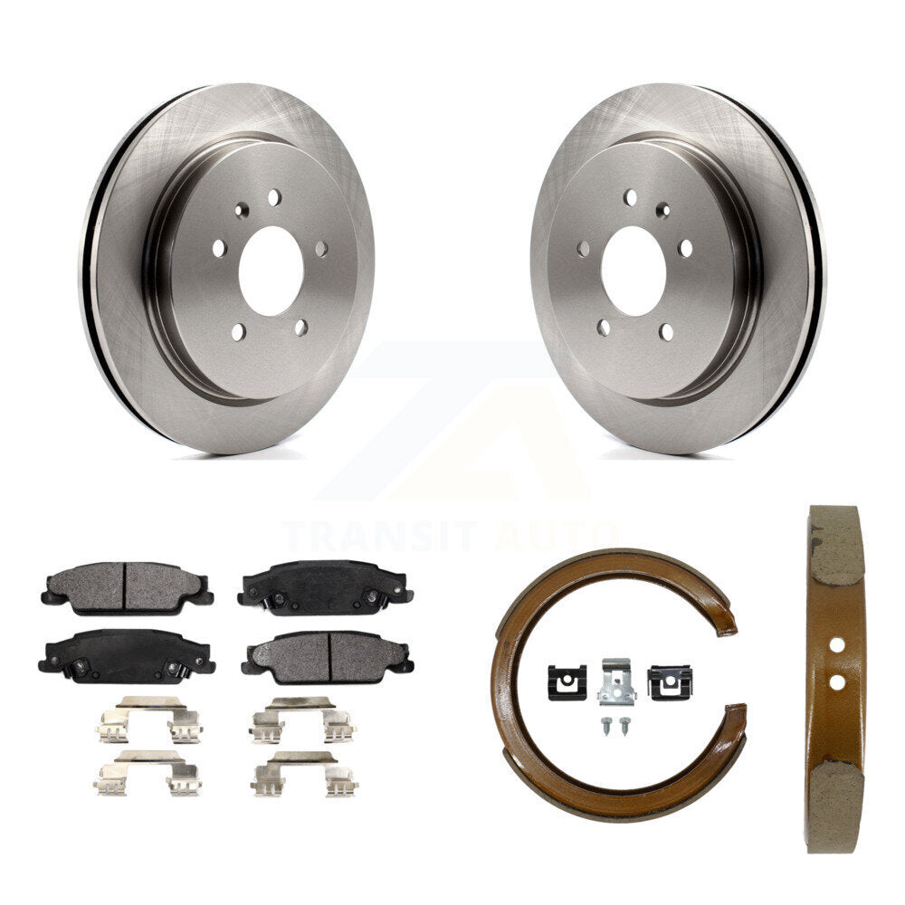 Rear Disc Rotors Ceramic Pads And Parking Brake Shoes Kit For Cadillac CTS STS K8T-105569