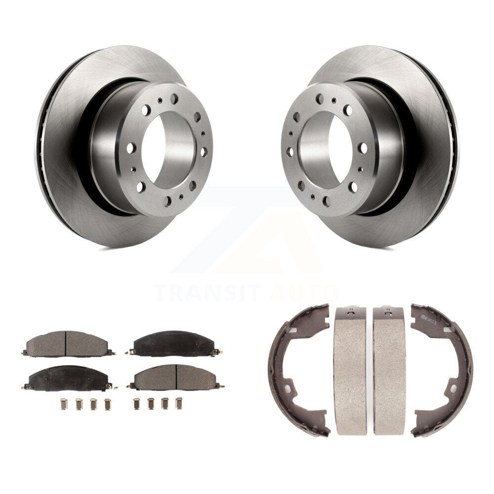 Rear Disc Rotors Ceramic Pads And Parking Brake Shoes Kit For Ram 3500 2500 1500 Dodge K8T-105600