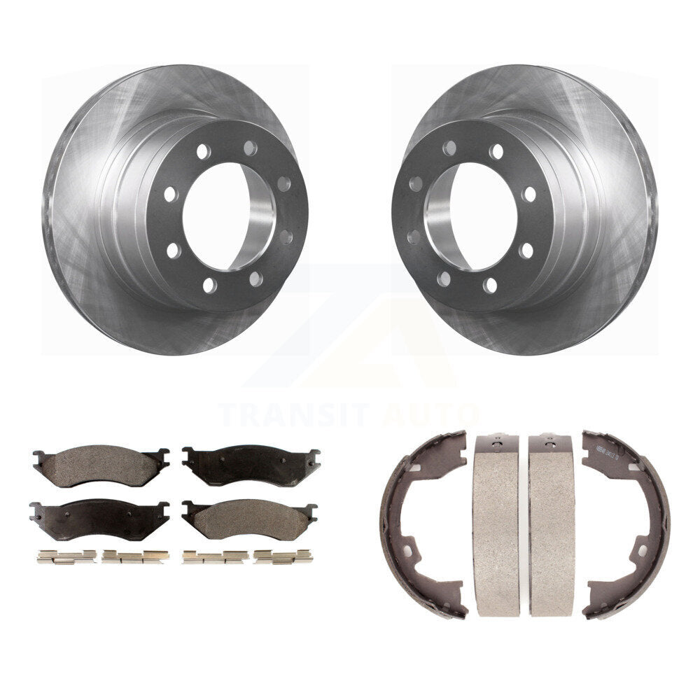 Rear Disc Rotors Ceramic Pads And Parking Brake Shoes Kit For Dodge Ram 1500 3500 2500 K8T-105603