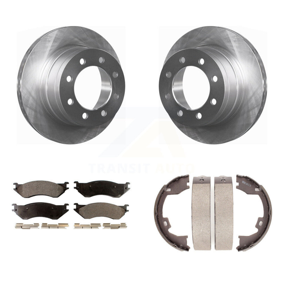 Rear Disc Rotors Ceramic Pads And Parking Brake Shoes Kit For Dodge Ram 1500 3500 2500 K8T-105603
