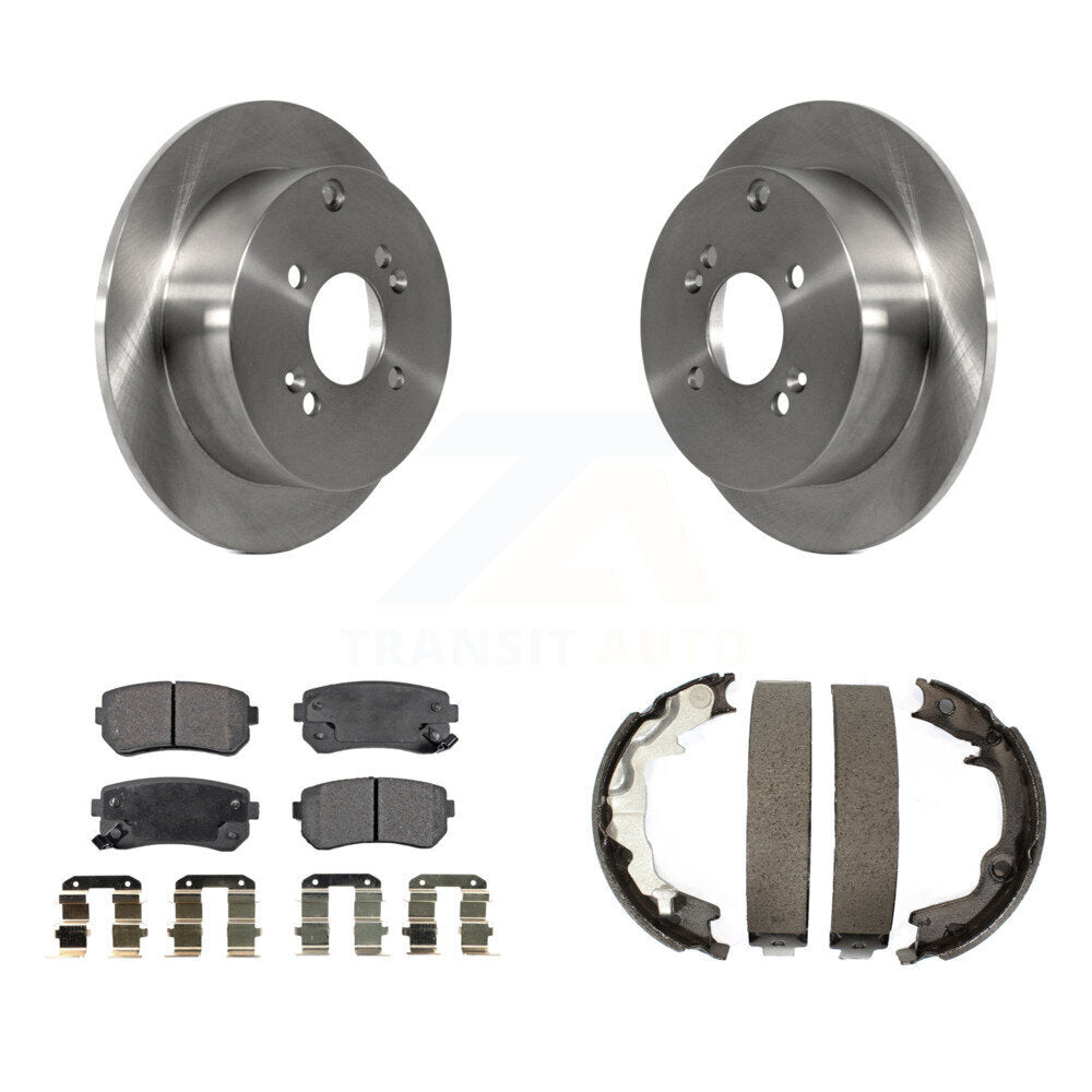 Rear Disc Rotors Ceramic Pads Parking Shoes Kit For 2006-2007 Hyundai Accent Kia Rio5 Rio K8T-105606