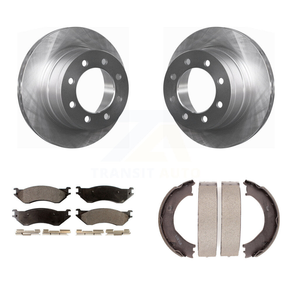 Rear Disc Rotors Ceramic Pads & Parking Brake Shoes Kit For 2003-2005 Dodge Ram 2500 3500 K8T-105617