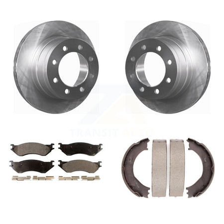 Rear Disc Rotors Ceramic Pads & Parking Brake Shoes Kit For 2003-2005 Dodge Ram 2500 3500 K8T-105617