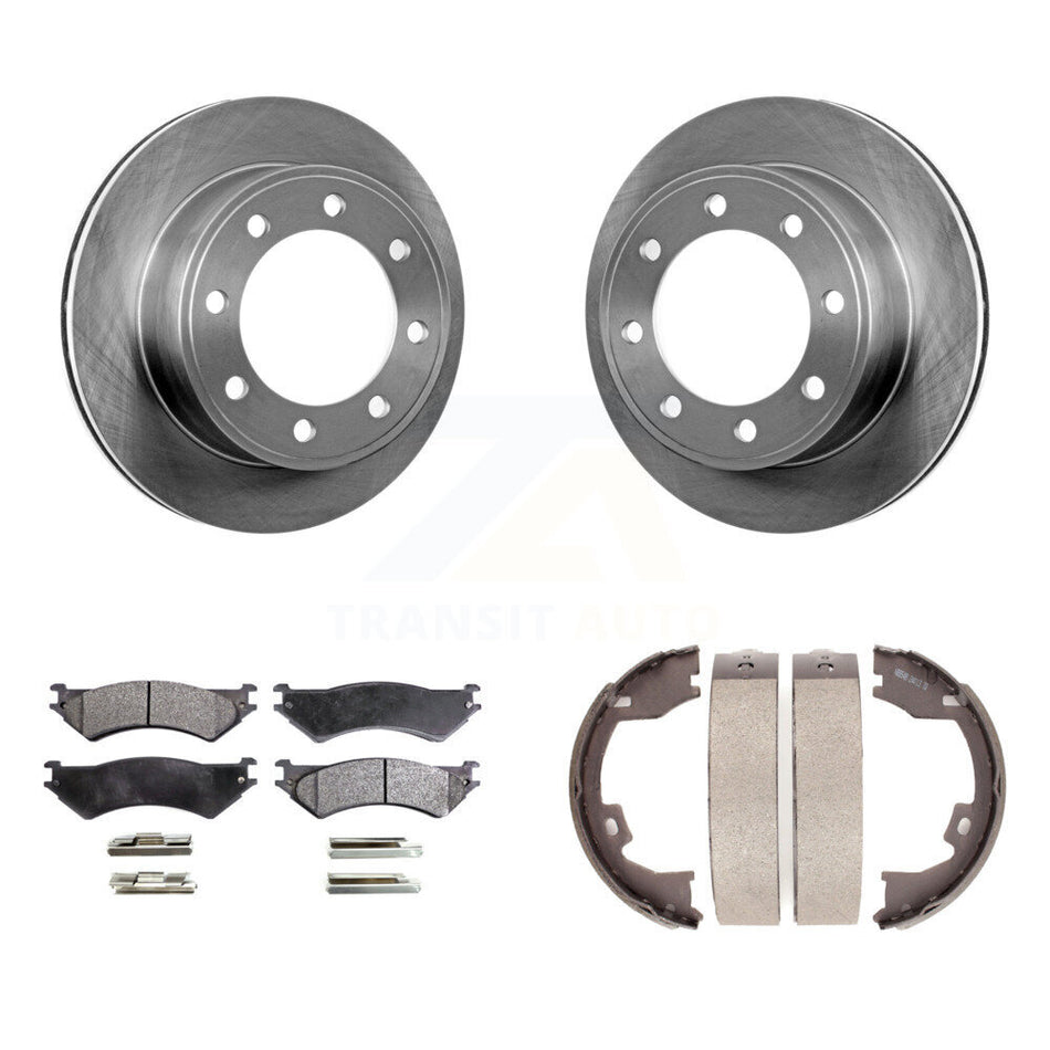 Rear Disc Rotors Ceramic Pads And Parking Shoes Kit For Ford E-350 Super Duty E-250 E-150 K8T-105620