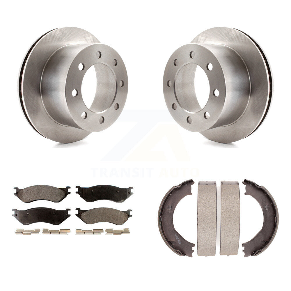 Rear Disc Rotors Ceramic Pads & Parking Brake Shoes Kit For 2001-2002 Dodge Ram 2500 3500 K8T-105622