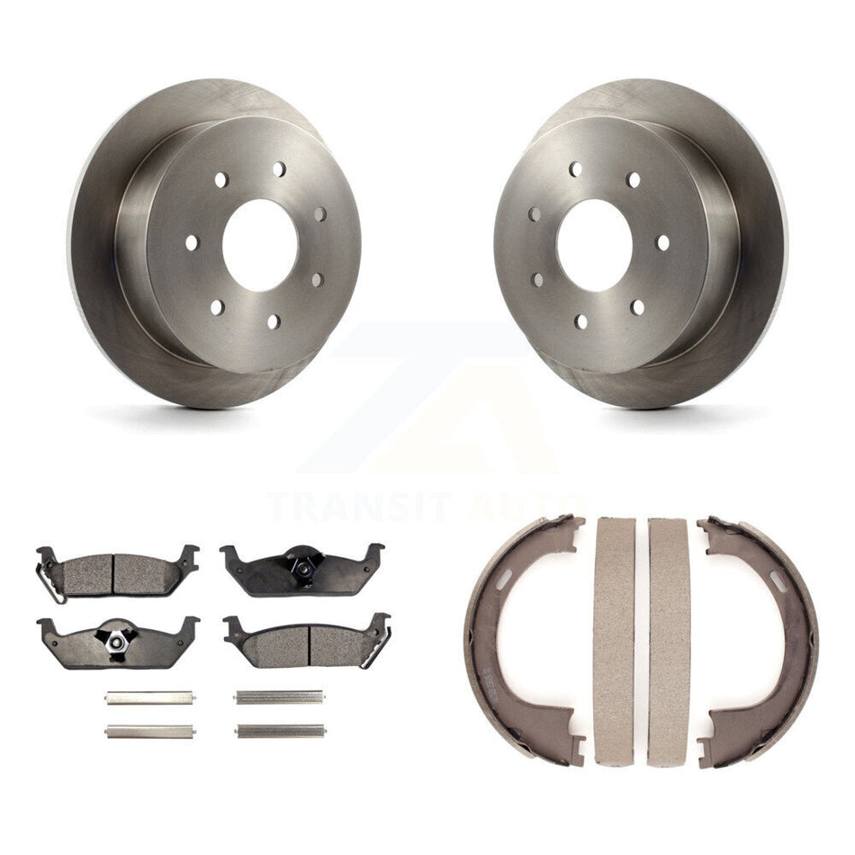 Rear Disc Rotors Ceramic Pads And Parking Brake Shoes Kit For Ford F-150 K8T-105644