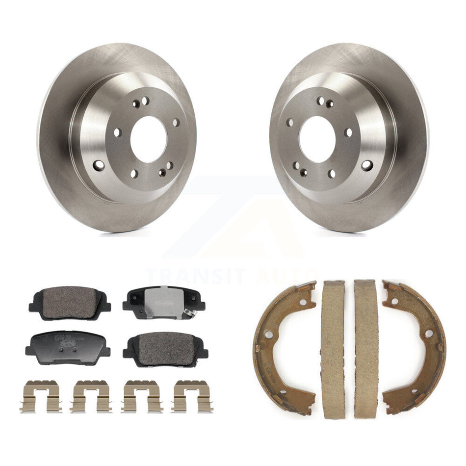 Rear Disc Rotors Ceramic Pads & Parking Brake Shoes Kit For Hyundai Santa Fe Kia Sorento K8T-105697