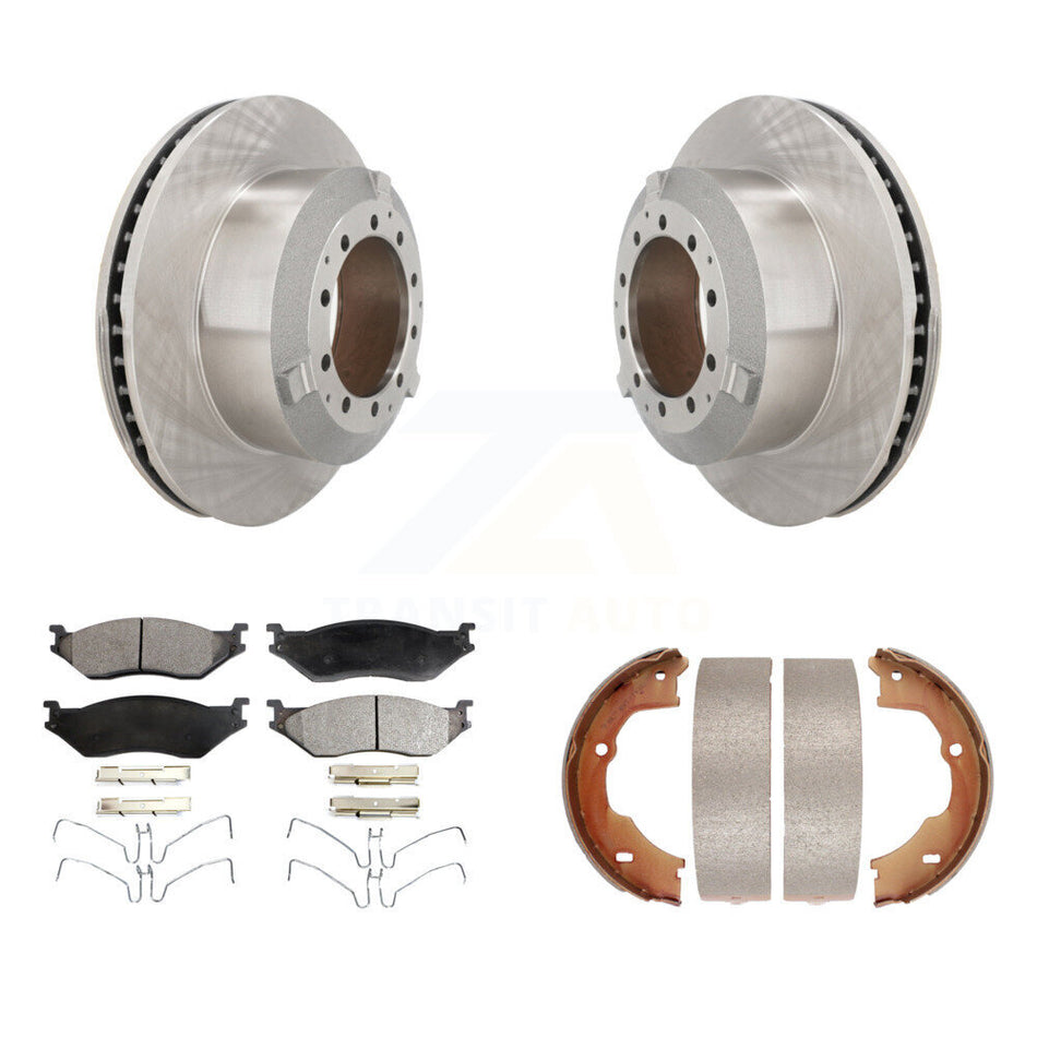 Rear Disc Rotors Ceramic Pads Parking Brake Shoes Kit For Ford F-450 Super Duty F-550 LCF K8T-105721