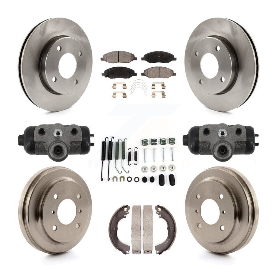 Front Rear Brake Rotors Ceramic Pad & Drum Kit (9Pc) For Nissan Versa Without 4 Wheel ABS K8T-105779