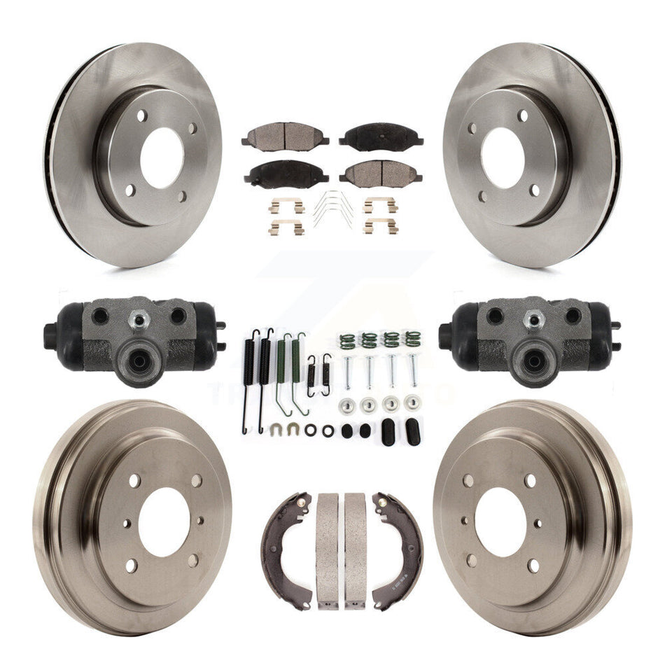 Front Rear Brake Rotors Ceramic Pad & Drum Kit (9Pc) For Nissan Versa Without 4 Wheel ABS K8T-105779