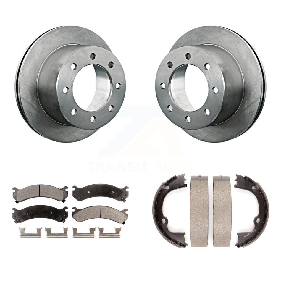 Rear Disc Rotors Ceramic Pads & Parking Brake Shoes Kit For GMC Sierra 3500 HD Chevrolet K8T-106015