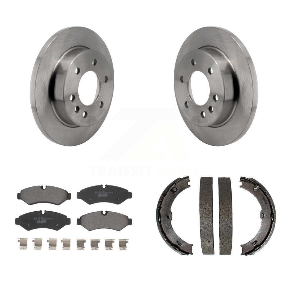 Rear Disc Rotors Ceramic Pads & Parking Brake Shoes Kit For Mercedes-Benz Sprinter 3500XD K8T-106029