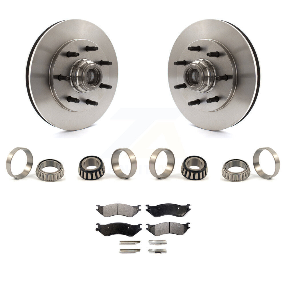 Front Brake Hub Rotor Inner & Outer Race Bearing Set And Pad Kit For Ford F-150 F-250 KBB-1000238T
