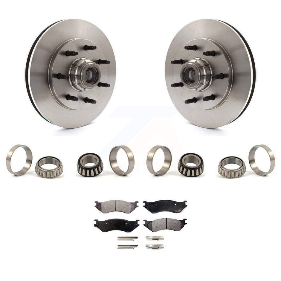 Front Brake Hub Rotor Inner & Outer Race Bearing Set And Pad Kit For Ford F-150 F-250 KBB-1000238T