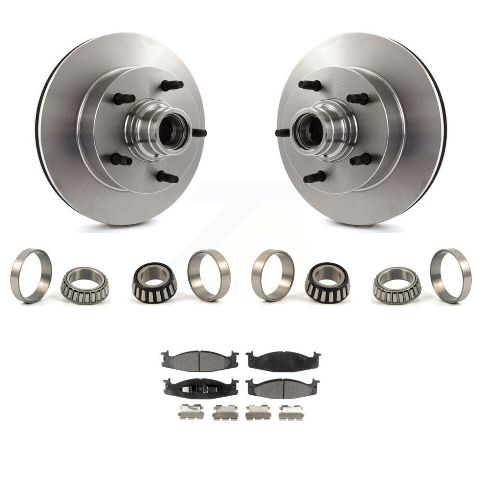 Front Brake Hub Rotor Inner & Outer Race Bearing Set And Pad Kit For Ford F-150 E-150 KBB-1000248T