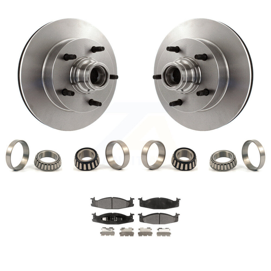 Front Brake Hub Rotor Inner & Outer Race Bearing Set And Pad Kit For Ford F-150 E-150 KBB-1000248T