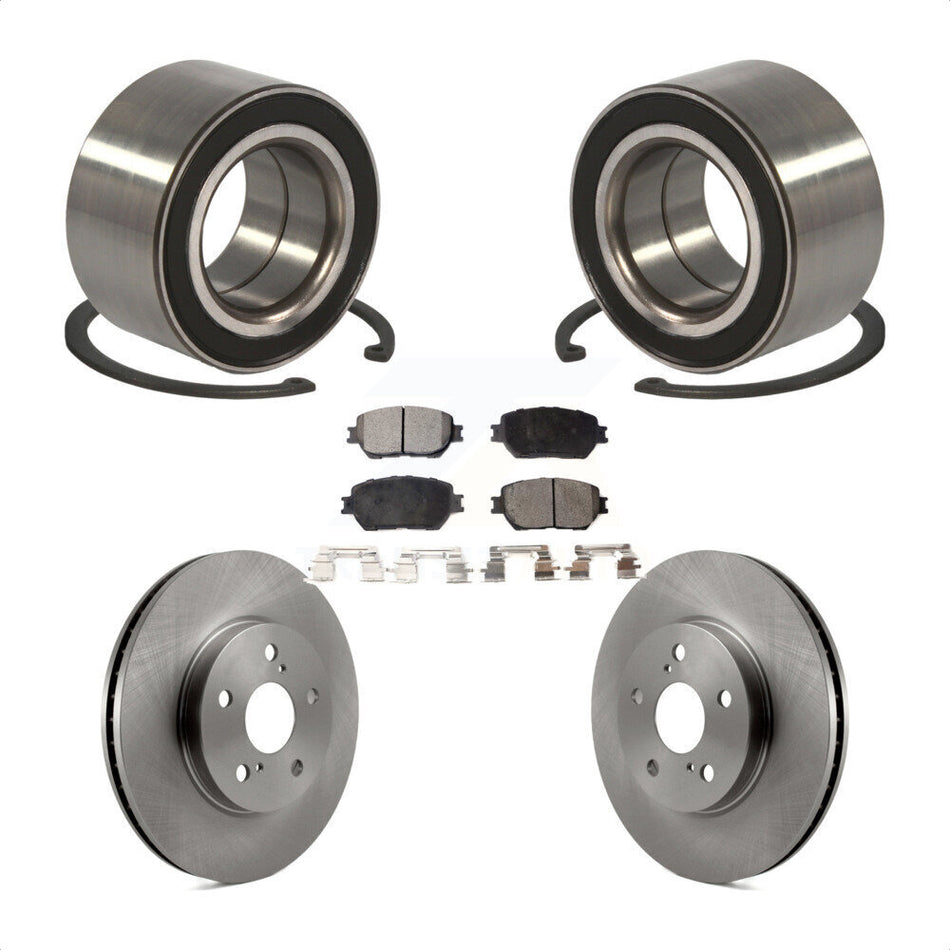 Front Wheel Bearing With Disc Brake Rotors And Ceramic Pads Kit For 2004 Toyota Camry Straight Hat Design 296mm Diameter Rotor KBB-100134