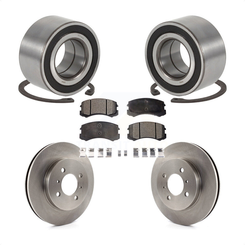 Front Wheel Bearing With Disc Brake Rotors And Ceramic Pads Kit For 2006 Mitsubishi Lancer SE 14" Factory Wheels KBB-100179