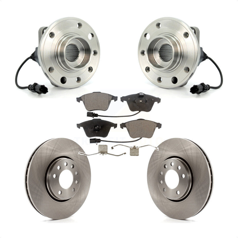 Front Hub Bearing Assembly With Disc Brake Rotors And Ceramic Pads Kit For 2010 Saab 9-3X 302mm Diameter Rotor KBB-100471