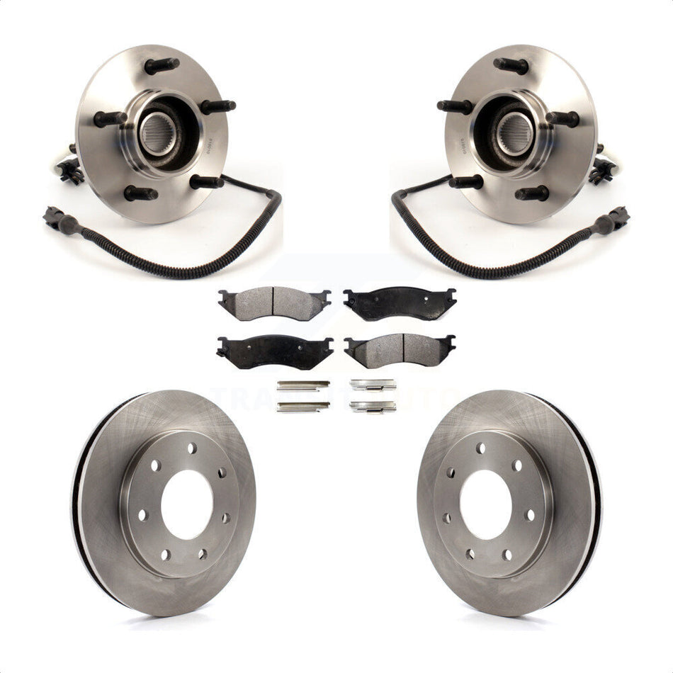 Front Hub Bearing Assembly With Disc Brake Rotors And Ceramic Pads Kit For 1999 Ford F-150 4WD with 4-Wheel ABS 7 Lug Wheels KBB-100773